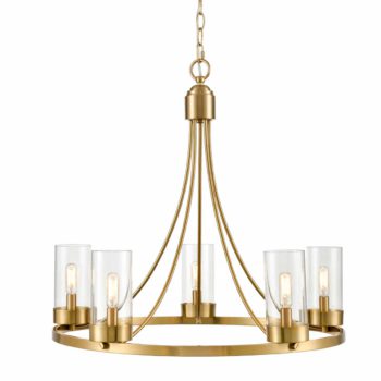 5-Light Brass Pendant Light Industrial Chandelier Glass Shade