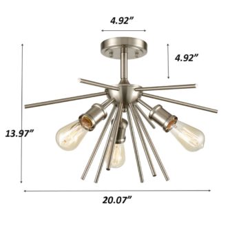 Mid Century Ceiling Light Sputnik Chandelier Fixture Brushed Nickel