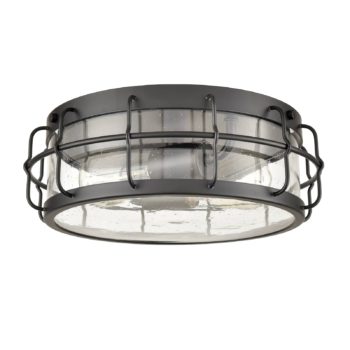 Black Round Ceiling Light Flush Mount with Clear Seedy Glass Shade