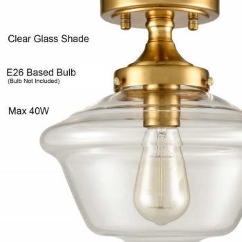 Brass Glass Ceiling Light Semi Flush Mount Clear Glass 1-Light Shade