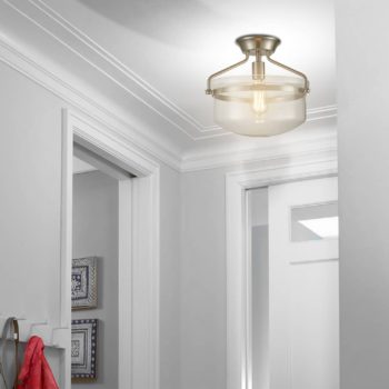 Brushed Nickel Semi flush Mount Ceiling Light Glass Dome Shade 1 1