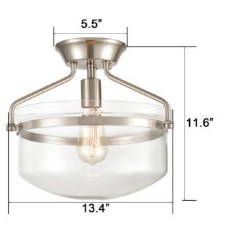 Brushed Nickel Semi flush Mount Ceiling Light Glass Dome Shade 1