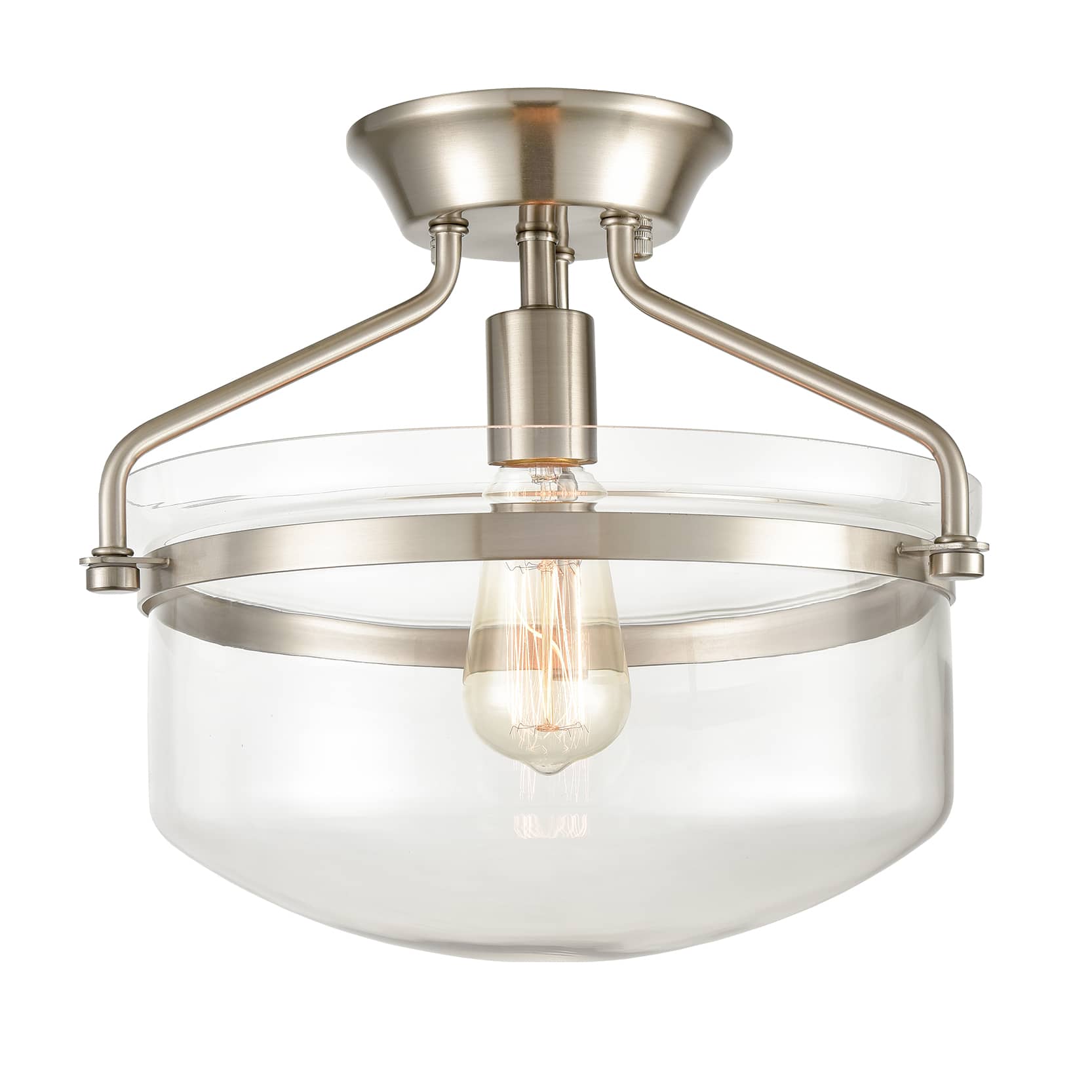 Brushed Nickel Glass Dome Shade Ceiling Light Claxy