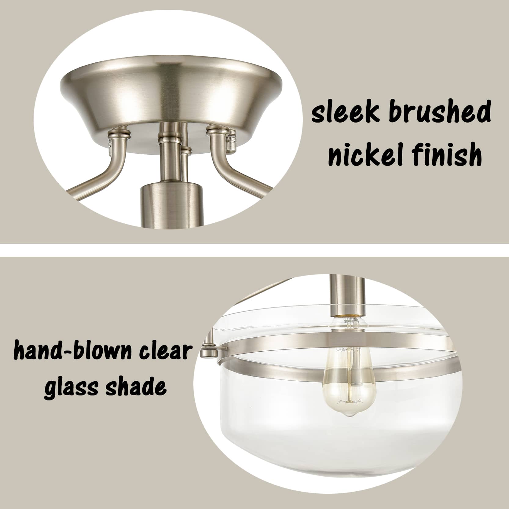 Brushed Nickel Glass Dome Shade Ceiling Light Claxy
