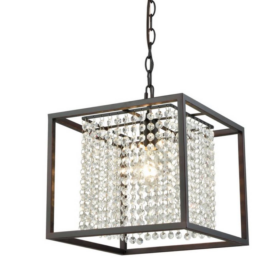 Crystal Pendant Chandelier for Dining Room with Black Metal Cube