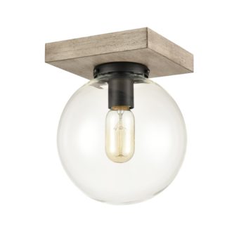 Distressed Wooden Ceiling Light Clear Glass Globe Fixture