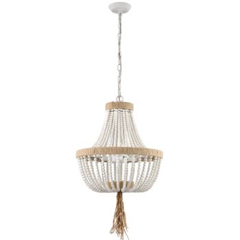 Farmhouse White Wood Beaded Chandeliers Large Dining Room Pendant Chandelier