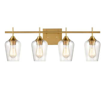 Industrial 4-Light Bathroom Vanity Light Brass Glass Wall Sconce