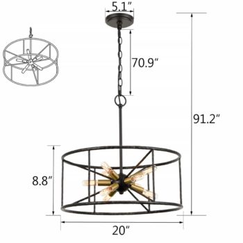 Industrial 9-Light Pendant Light Height Adjustable Chandelier Light