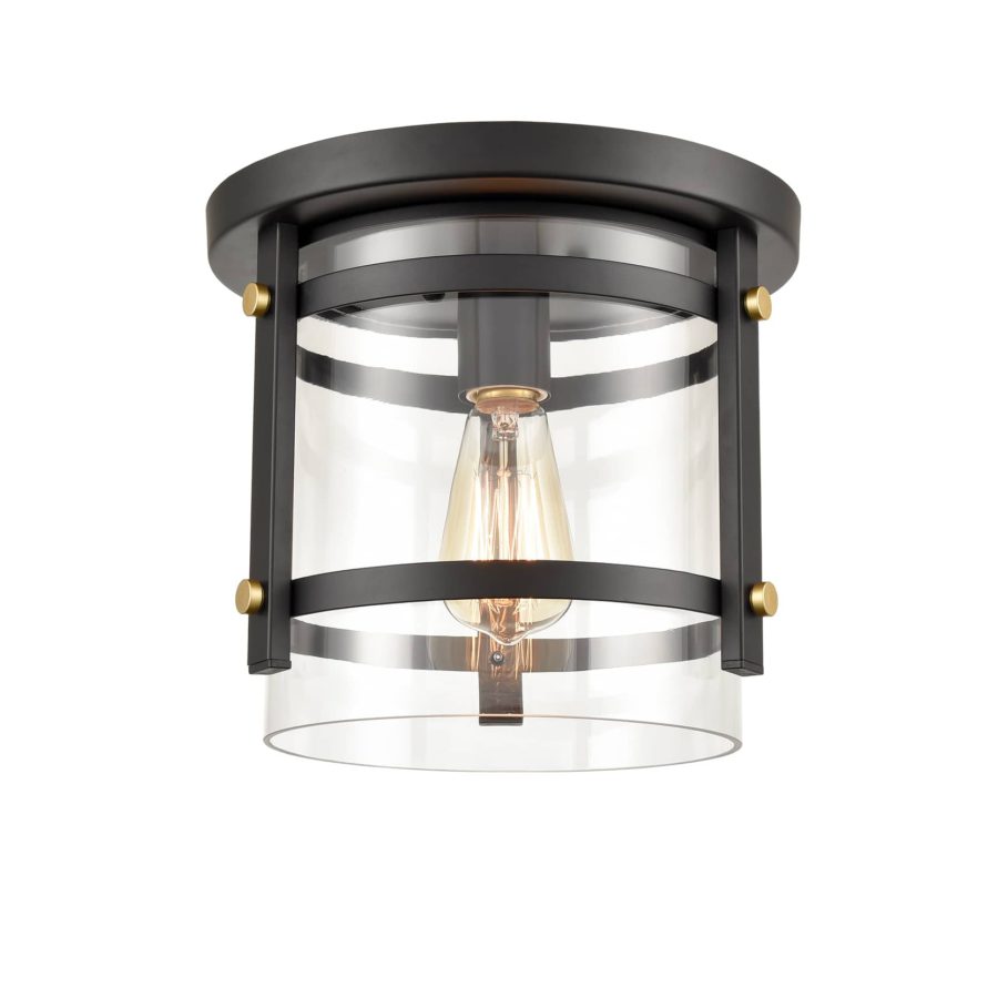 Industrial Black Flush Mount Ceiling Light with Clear Glass Shade 2