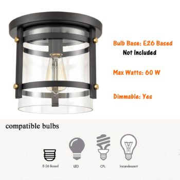 Industrial Black Flush Mount Ceiling Light with Clear Glass Shade 5