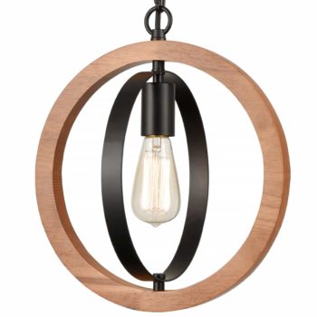 Industrial Pendant Light Walnut Wood Frame Elegant Farmhouse Light