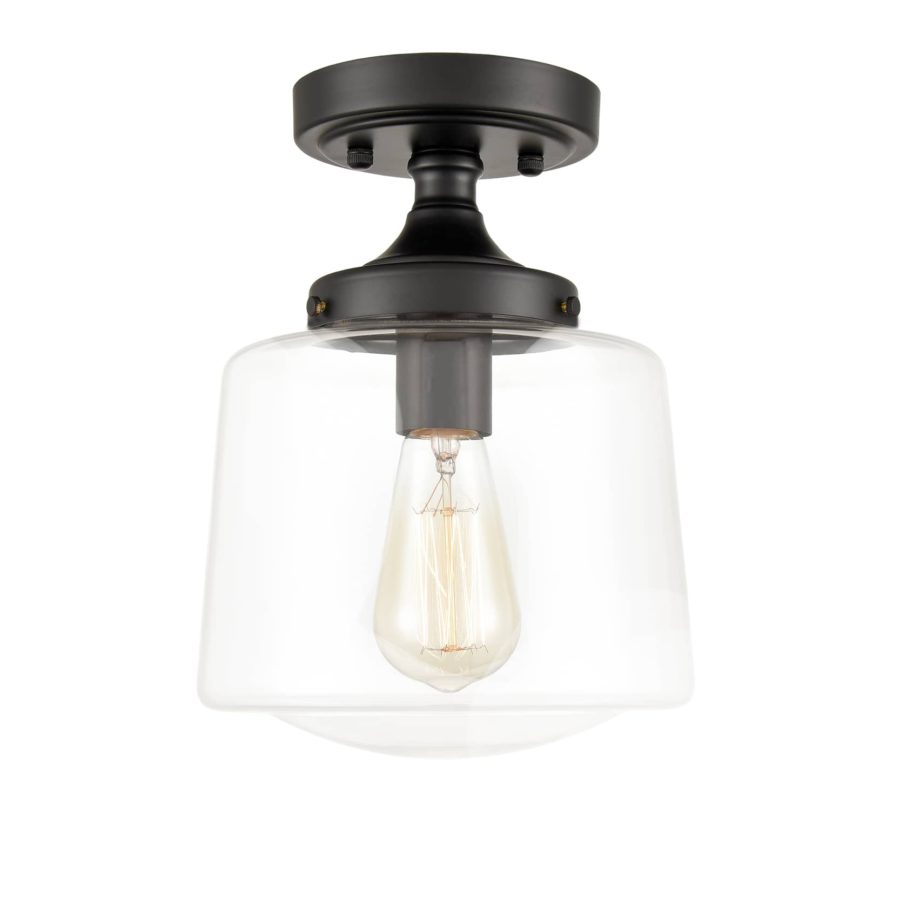 Industrial Semi Flush Mount Ceiling Light Clear Glass Shade 2