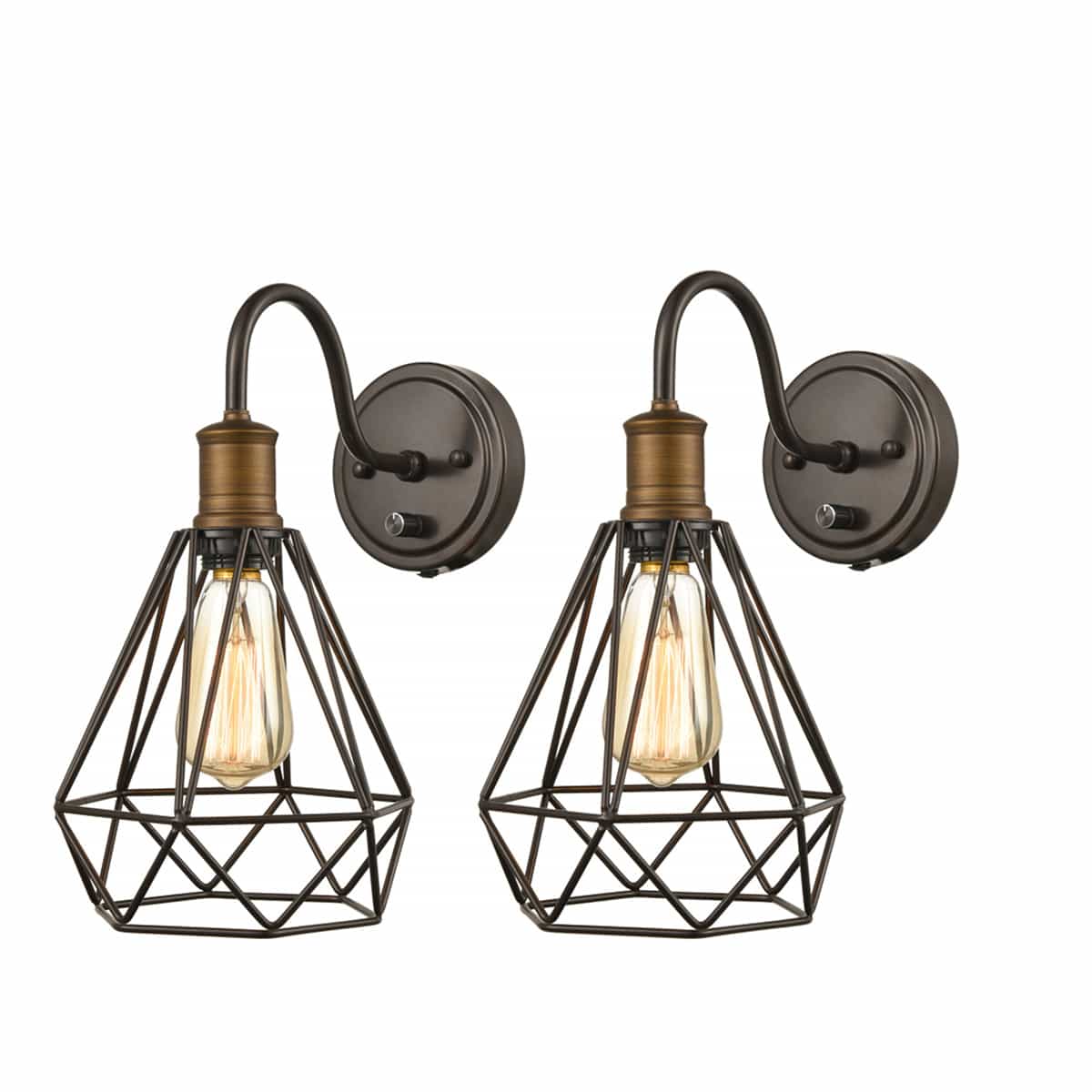 Set of 2 Industrial Wall Sconce Vintage Black Metal Cage Wall Lamp Light Fixture