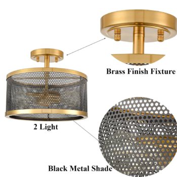Modern Brass Drum Flush Mount Ceiling Light Metal Mesh Shade