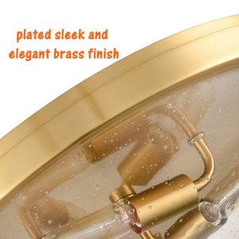 Modern Brass Flush Mount Ceiling Light Seeded Glass Shade 3 Lights 3