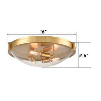 Modern Brass Flush Mount Ceiling Light Seeded Glass Shade 3 Lights 5
