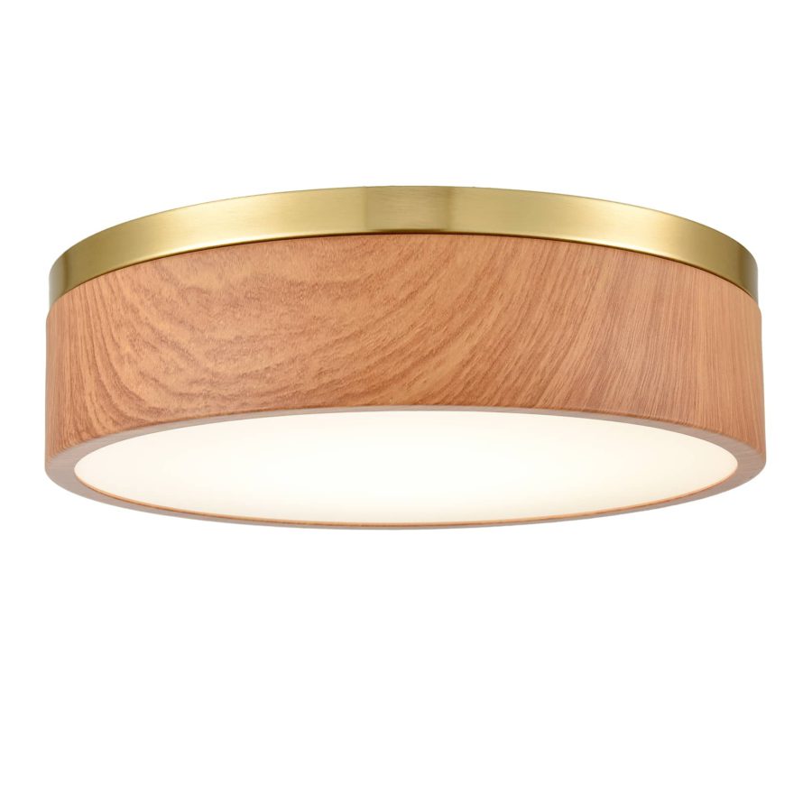 Modern Brass LED Flush Mount Ceiling Light Wood Grain Round Light 3