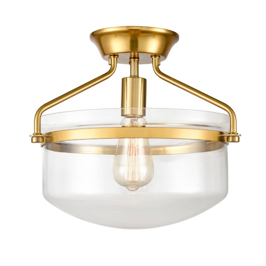 Modern Mid-Century Gold Clear Glass Ceiling Lights Brass