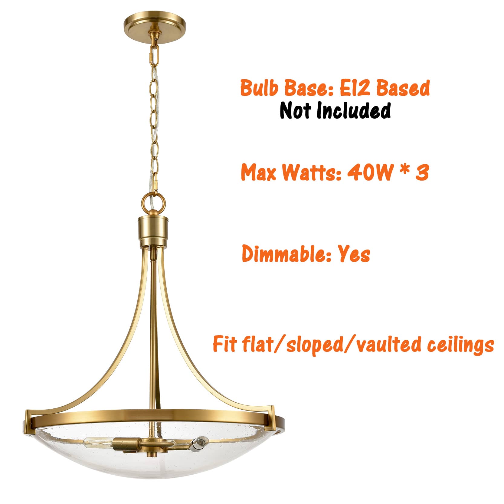Chandelier Ceiling Fixture Lamp Lighting Light Metal Glass Crystal 3 X E12 40W 