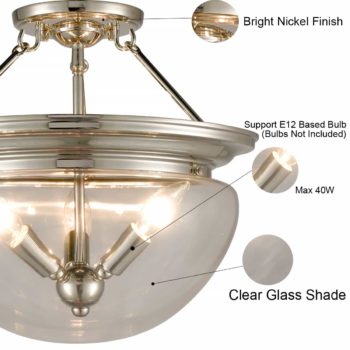 Modern Semi Flush Ceiling Light 3-Light Clear Glass Shade