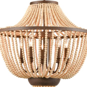 Rustic Wood Beaded Chandelier Candle Style Empire Shape – 5 Light