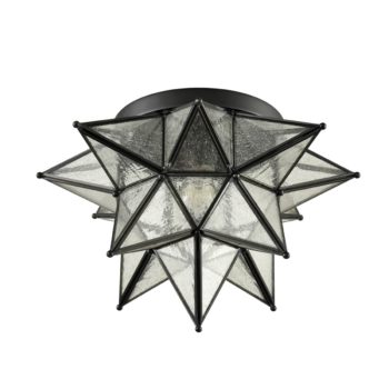 Seeded Glass Moravian Star Flush Mount Ceiling Light, 15-Inch, Black