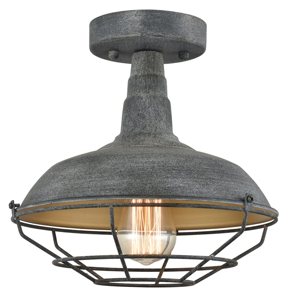 Vintage Rustic Semi Flush Mount Ceiling Light,Metal Cage Pendant Lighting Lamp 