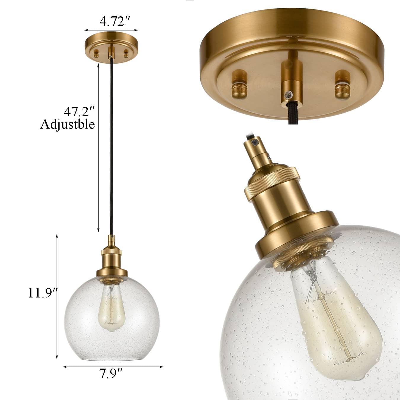 Modern Brass Seeded Glass Pendant Lights Golden Finish Pendant Lighting Fixture 