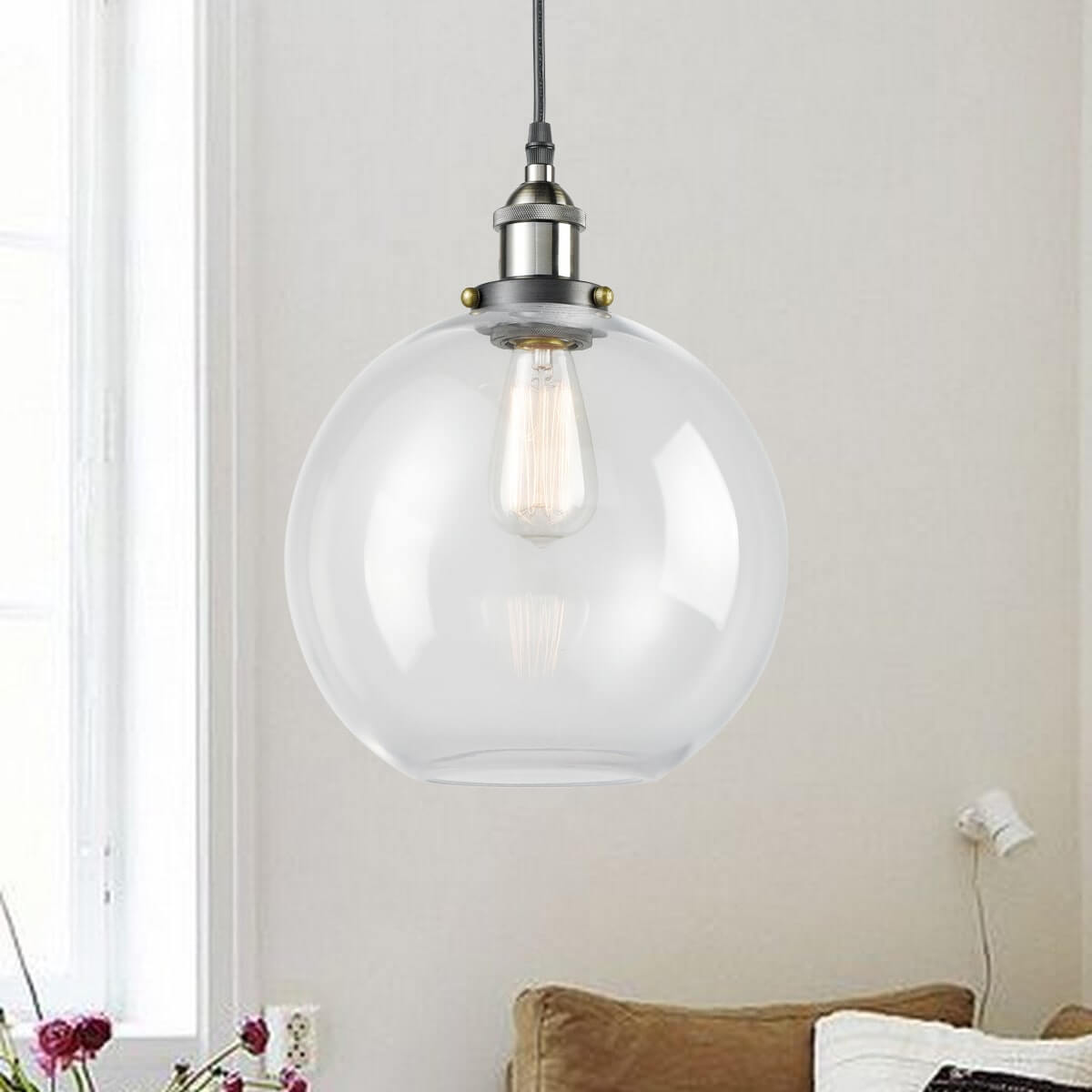 Brass Industrial Clear Glass Pendant Lights For Kitchen Island