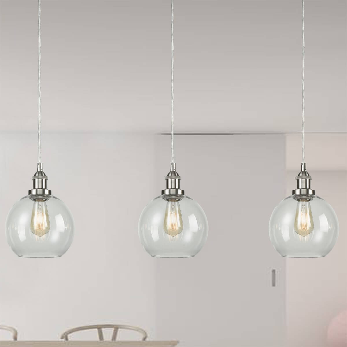 Clear Modern Globe Glass Kitchen Island Pendant Lighting Fixtures