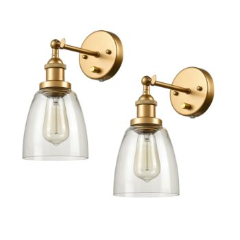 Glass Wall Sconce Industrial Brass Hardwired Plug in Wall Light 2 Pack 4