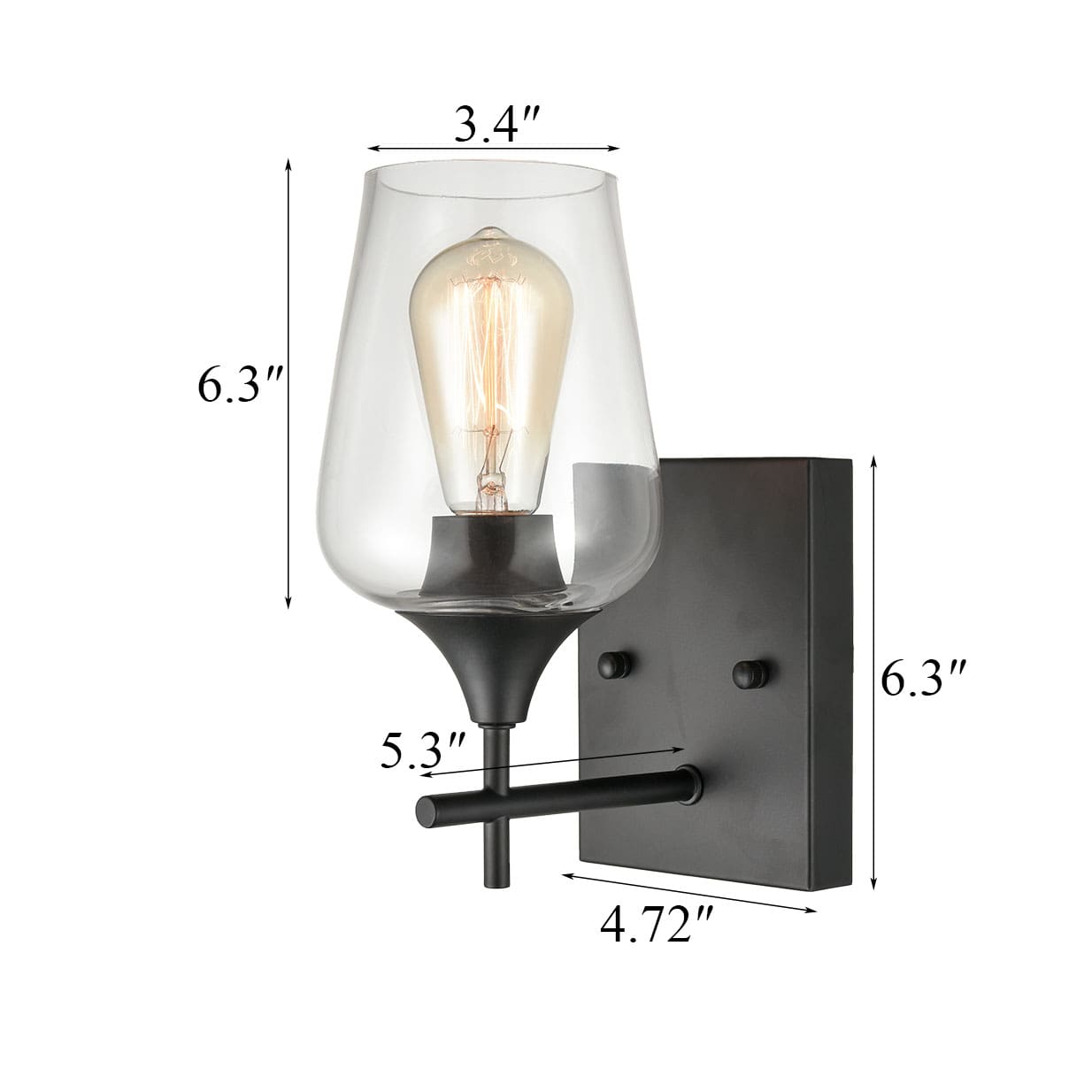 Matte Black Industrial Clear Glass Bathroom Wall Sconces