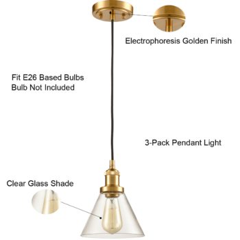 Mini Brass Industrial Pendant Lamp-3 Pack Glass Fixture