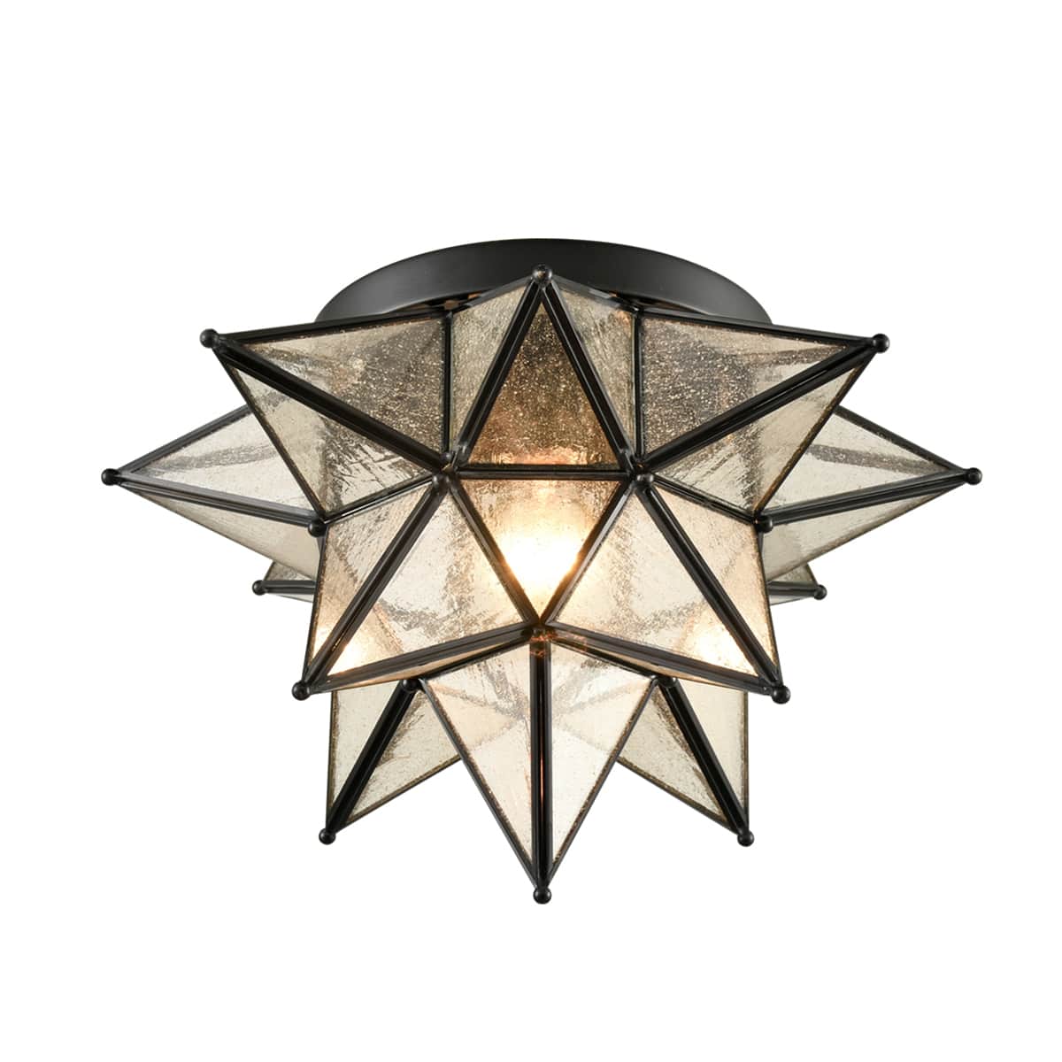 Seeded Glass Moravian Star Flush Mount Ceiling Light 15 Inch Black