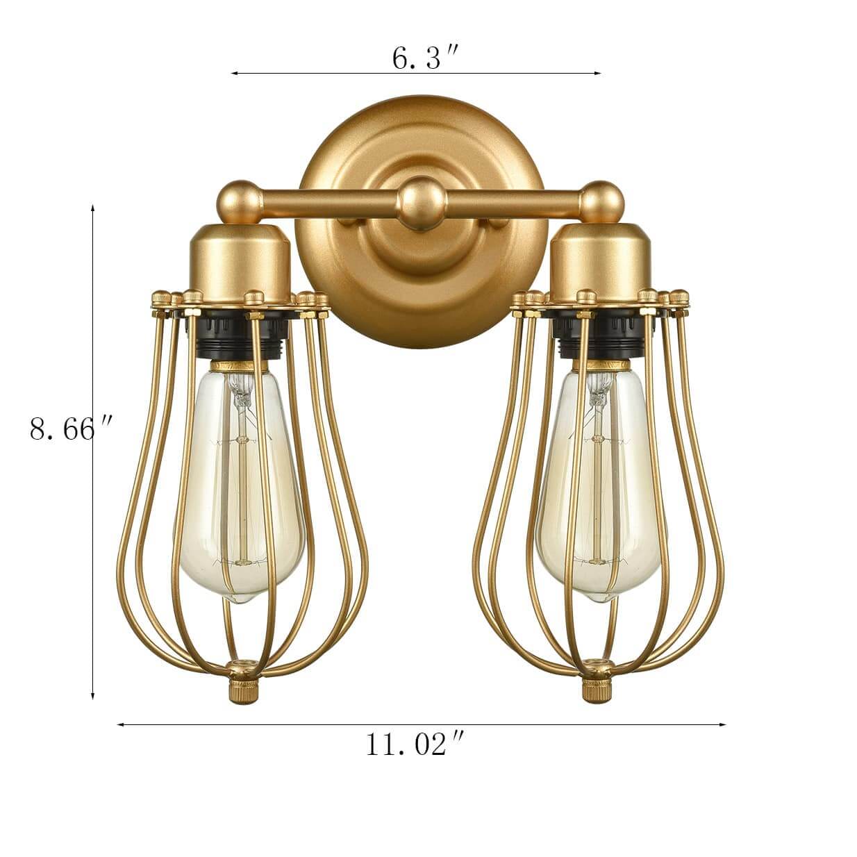 Brass Wall Sconces 2 Light Industrial Wire Cage Wall Lights Fixture