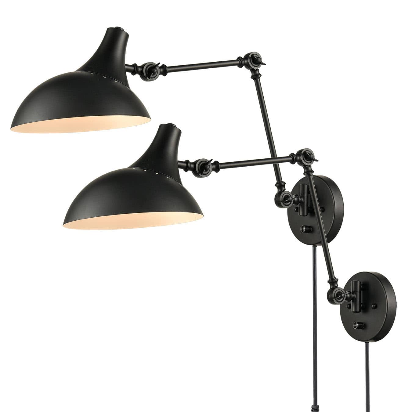 Industrial Black Plug In Wall Lights Swing Arm Wall Lamps 2 Pack