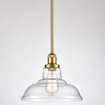 Industrial Brass Island Pendant Light with Clear Barn Glass Shade