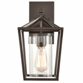 Industrial Bronze Metal Lantern Wall Sconce Glass Shade
