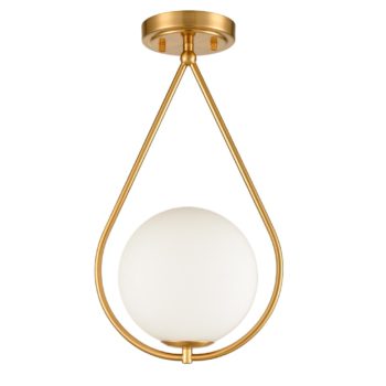 Modern Brass Flush Mount Ceiling Light Ivory Glass Shade