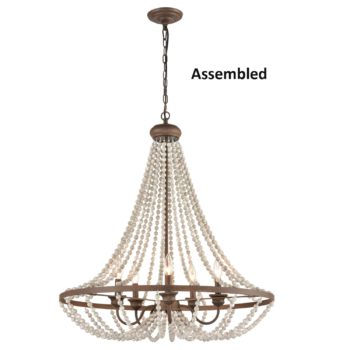 Rustic Wood Beaded Chandelier Candle Style Dining Room Fixture