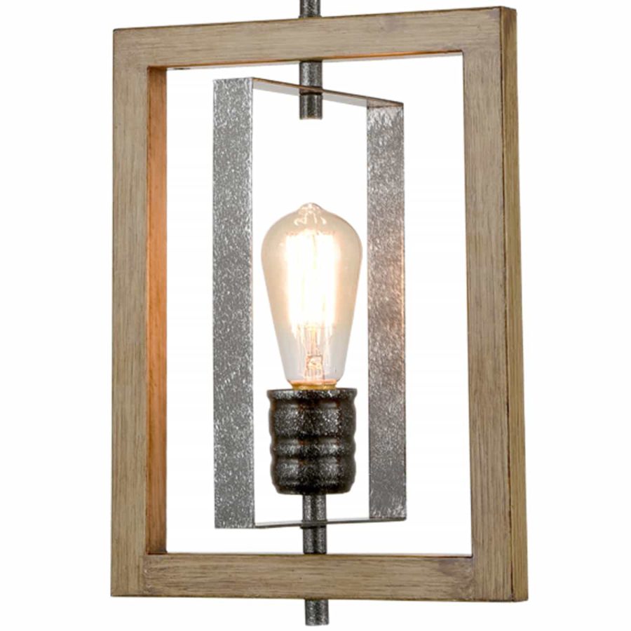 Farmhouse Pendant Light in Wood Grain Metal Rectangular Frame