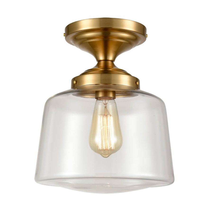 Modern Semi Flush Ceiling Light Brass Fixture with Drum Clear Glass