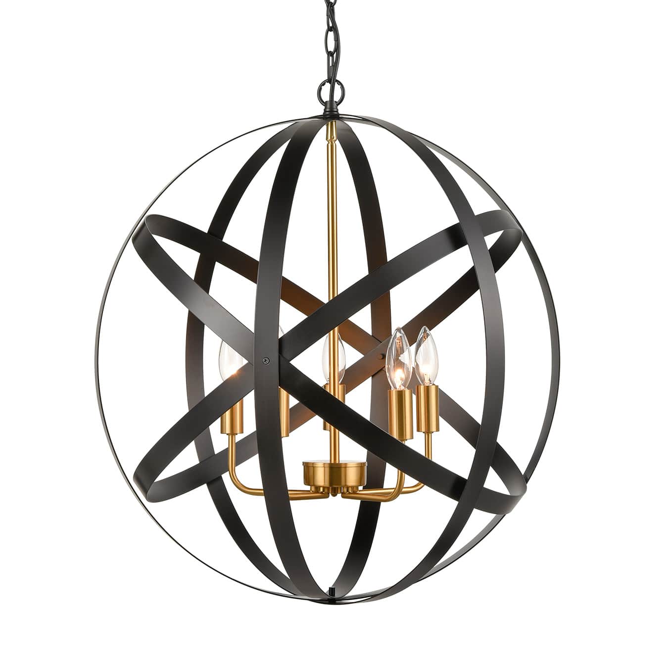 Black Metal Sphere/Orb Chandelier Globe Foyer Pendant 5 Light