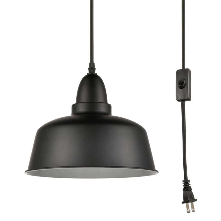 Modern Mini Black Plug-in Pendant Light, Dome Shade