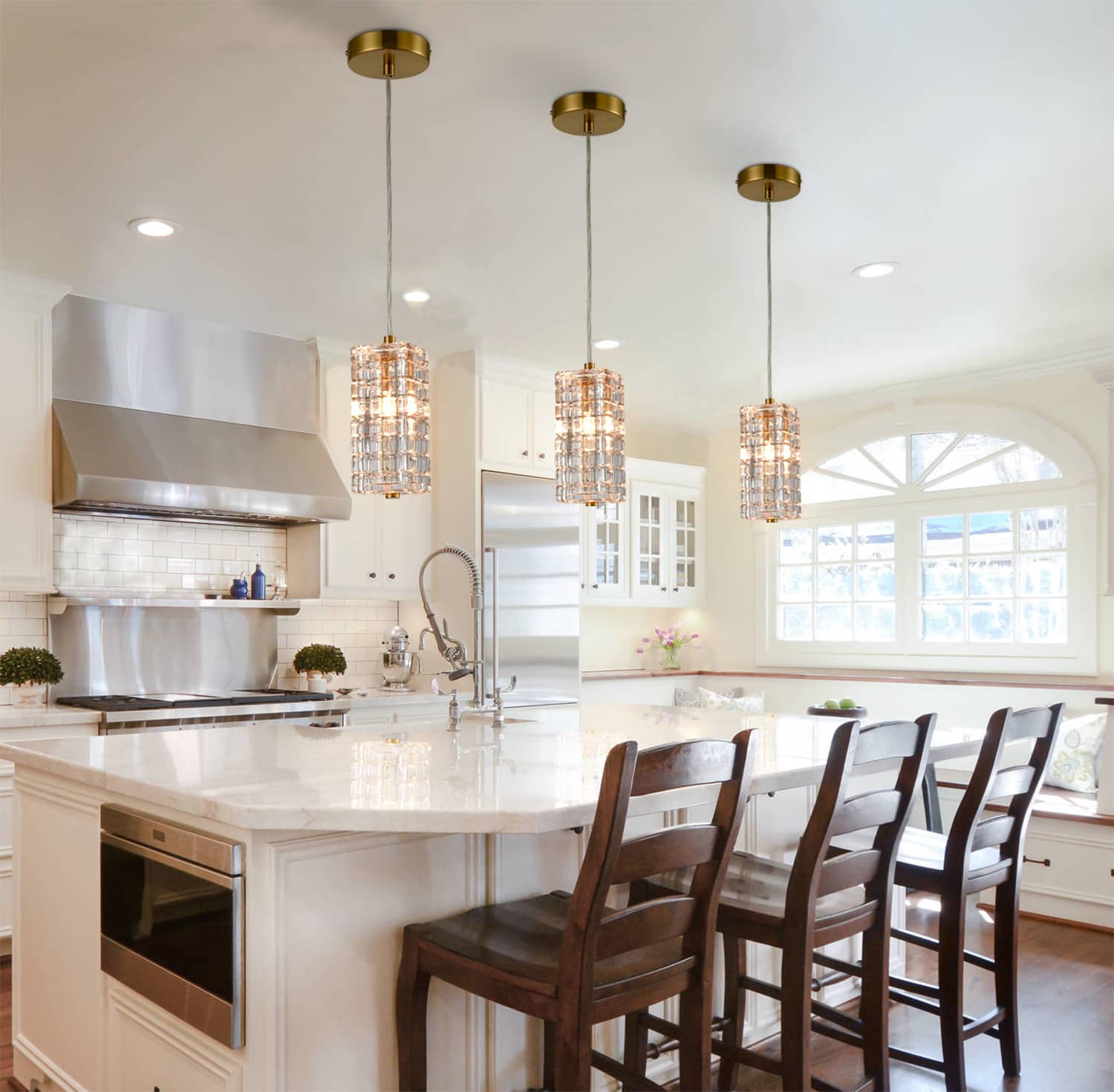 Brass Modern Crystal Glass Shade Pendant Light Claxy