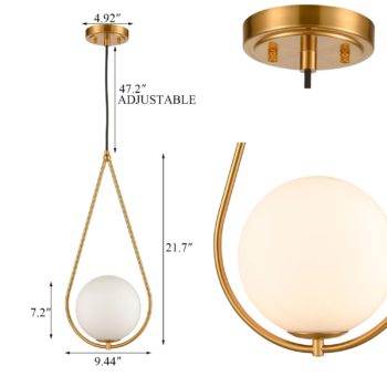 Modern Brass Globe Pendant Lights with Opal White Glass Shade