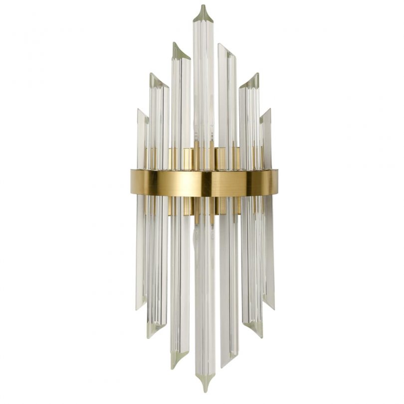 Modern Gold Brass Glass Crystal Wall Sconce Set of 2