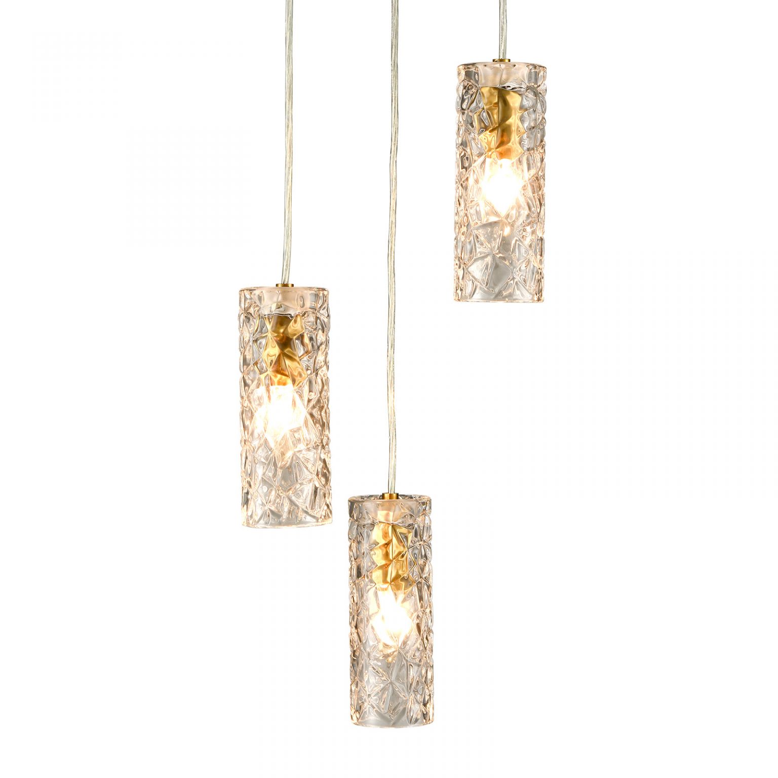3 Light Brass Glass Pendant Light Modern Cluster Chandelier