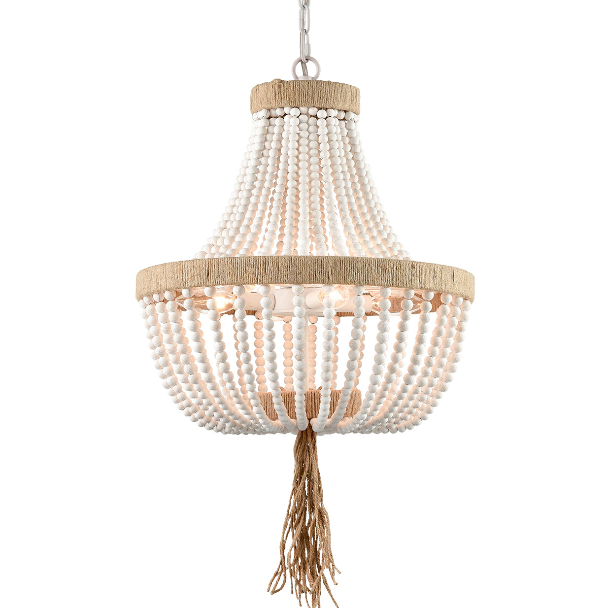 Farmhouse Wood Bead Chandelier Distressed White Dining Room Fixture
